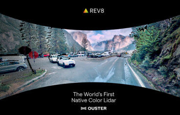 A color automotive point cloud. Ouster says its Rev8 OS is its first patented native-color lidar sensors with point-for-point 3D color vision.