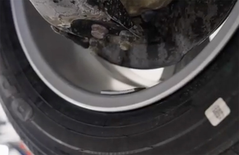 close up of tire weight.