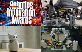 Promotion for the RBR50 awards, a two armed robot cooking, the Reachy Mini, and the Automated Tire SmartBay. All were top stories in May 2026.