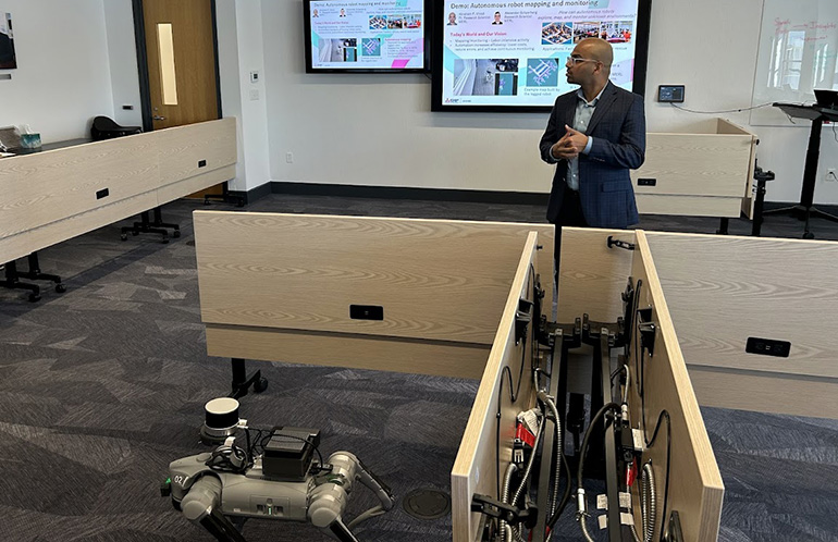 Abraham Vinod demonstrates autonomous robot mapping and monitoring at Serendie Street Boston.