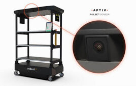 Aptiv provides sensor fusion from radar and vision using AI to enable Robust.AI's Carter robot to move safely around people.