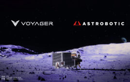 The Voyager and Astrobotic logos over a moon lander.