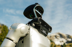 A Flexion humanoid robot, trained in part with teleoperation. full autonomy stack includes a command layer, a motion layer, and a control layer.