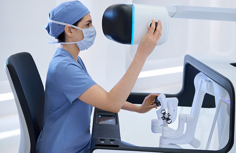 Johnson & Johnson’s Ottava surgical robot console and controls Photo credit: Johnson & Johnson