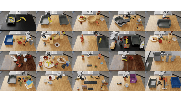 A robot arm picking various objects.