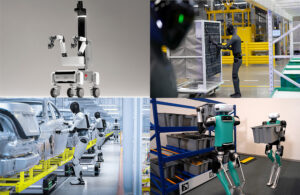 Cobot's new robot, a Figure robot at work, NEURA humanoids at work, and Agility's Digit humanoids at work.