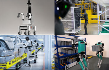 Cobot's new robot, a Figure robot at work, NEURA humanoids at work, and Agility's Digit humanoids at work.