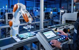 Factory robot supervised by a human.