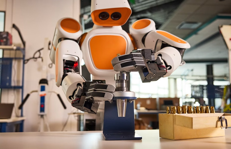 Walden Robotics’ humanoid mobile manipulator demonstrating gripper assembly tasks.
