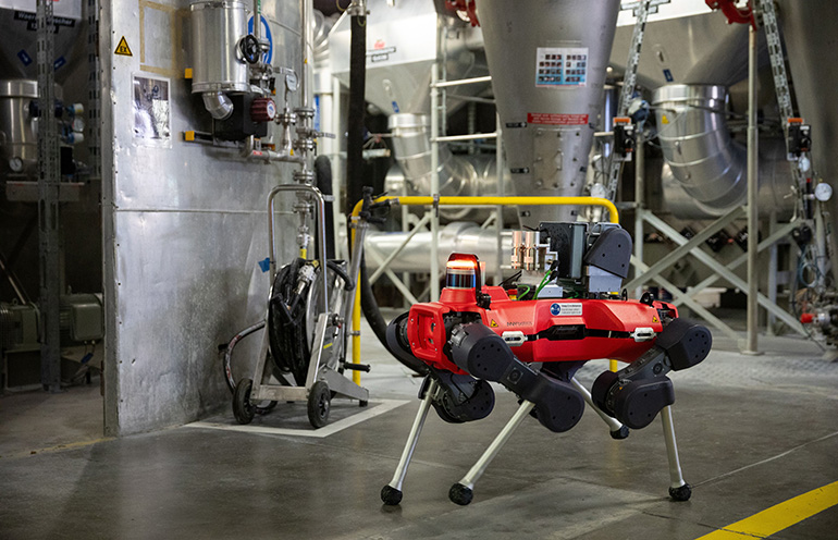The ANYmal quadruped from ANYbotics inspects for gas leaks.