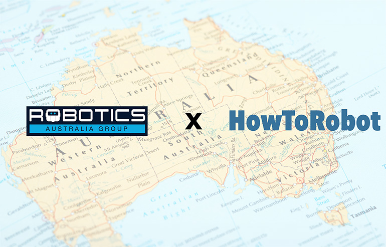 Robotics Australia Group and HowToRobot logos over a map of Australia.