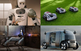 Apptronik's Apollo robot; three lawn mower robots, a quadruped welding; and Zoox's robotaxi.