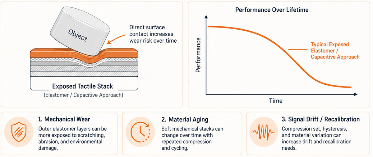 Mechanical wear is a problem for many tactile sensors, says UltraSense.