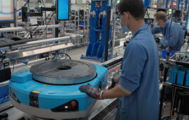 A Proteus mobile robot on an Amazon manufacturing line.