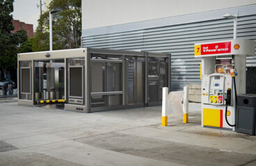 visualization of a aseon labs reset station in place as a gas station.