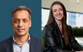 On the left, Sanjay Aggarwal, partner at F-Prime Capital, and Betsy Mulé, principal at F-Prime Capital.