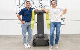 Maven Robotics founders, Khalid Derbas, the CFO, and Hamza Derbas, the CEO, with the company's robot.