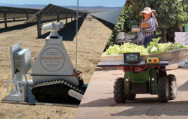 split screen of a burro robot and a nextpower solar robot.