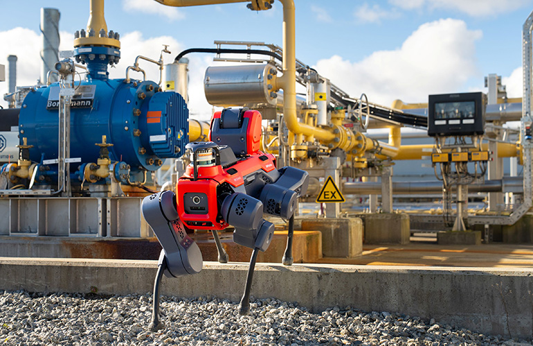 The ANYmal X robot autonomously conducts industrial inspections.