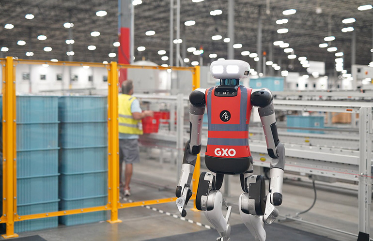 An Agility Digit humanoid at work in a GXO facility.