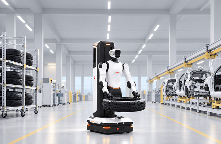 G2 Max industrial robot features dual-arm handling, force-controlled manipulation and omnidirectional mobility for manufacturing and logistics applications.