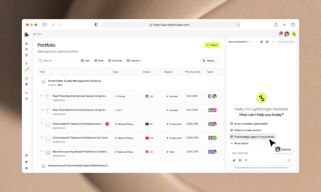 Lightbringer's platform for patent portfolio management.