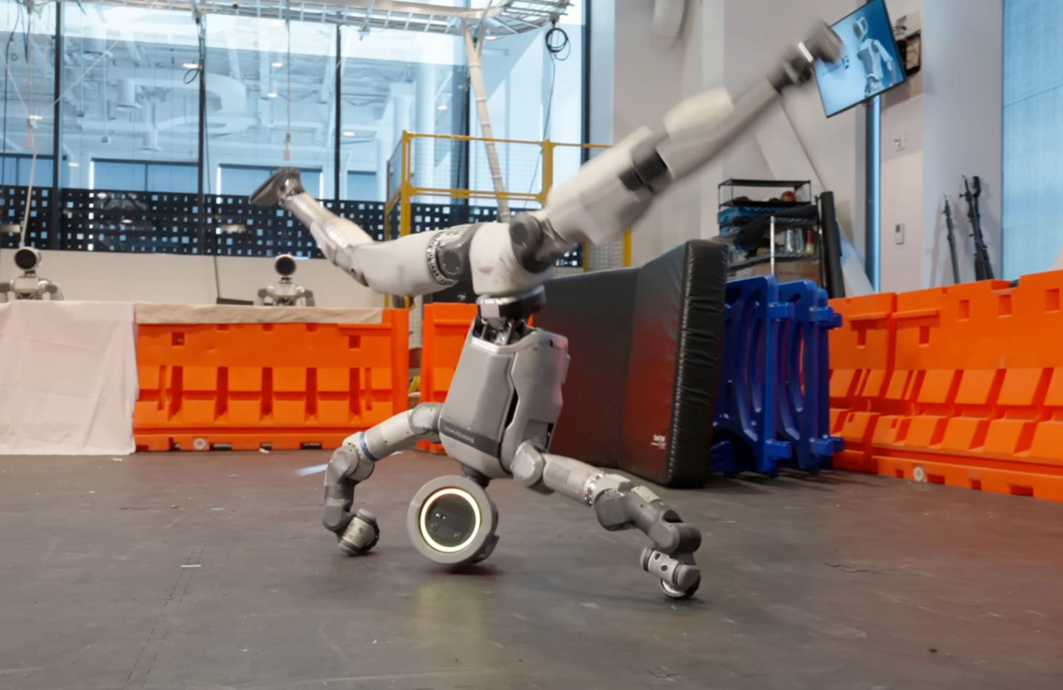 Boston Dynamics' Atlas humanoid robot doing a cartwheel.