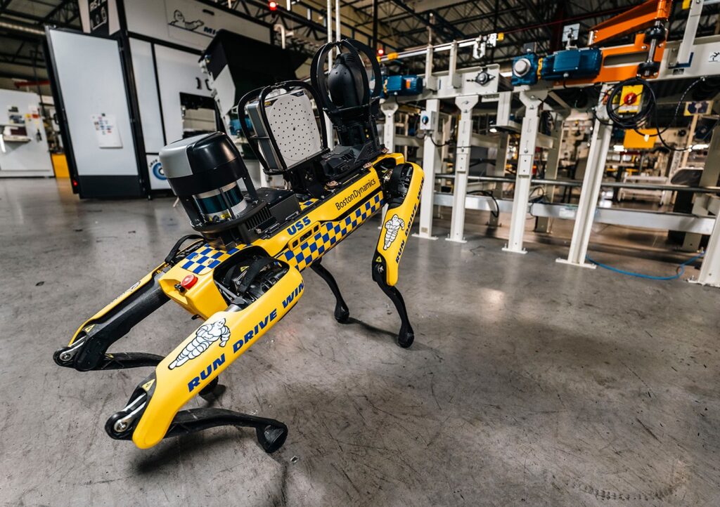 The Spot quadruped conducts inspections at a Michelin plant in Lexington, S.C. Boston Dynamics is among the companies discussing reshoring at RoboBusiness 2026.