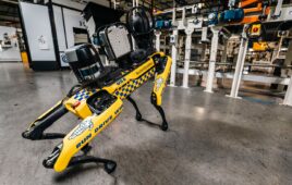 The Spot quadruped conducts inspections at a Michelin plant in Lexington, S.C. Boston Dynamics is among the companies discussing reshoring at RoboBusiness 2026.